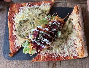 Margherita pizza with salad   at Moon and Sons in Caen