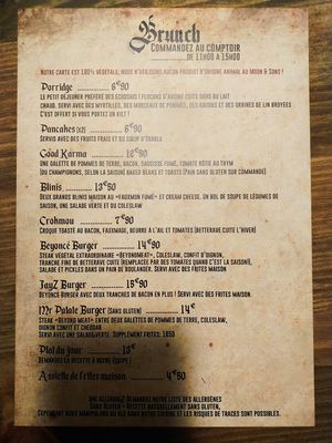 Menu Brunch at Moon and Sons in Caen