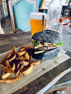 Moon Burger with Hellfest IPA  at Moon and Sons in Caen