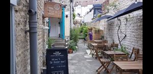 Outdoor, courtyard seating area at The Blonde Beet in Stamford