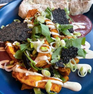 Celeriac & Butterbeans on the most delicious sauce with bread  at The Blonde Beet in Stamford