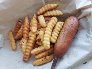 Corn dog at Plant Based Heat in Memphis