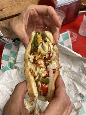 Vegan smoked sausage with onions and peppers   at Plant Based Heat in Memphis