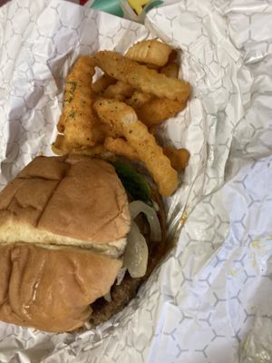 Cookout burger with friess  at Plant Based Heat in Memphis