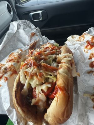 Smoked sausage with onions/pepperss  at Plant Based Heat in Memphis