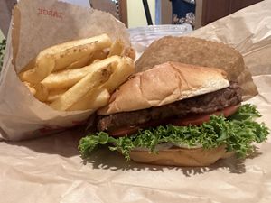 Plantville Burger w/o cheese, large fry, and a strawberry bliss shake 🤤  at Burgerville in The Dalles