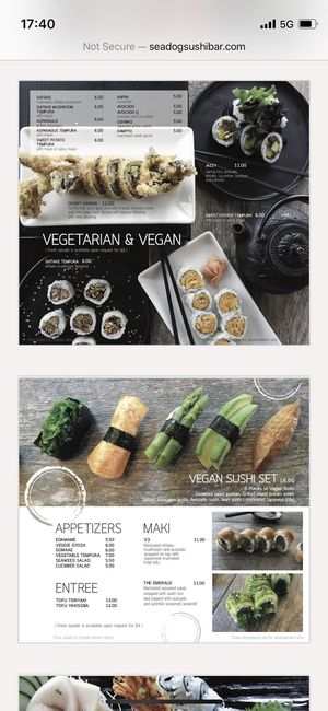 Menu screenshot  at Seadog Sushi Bar in Chicago