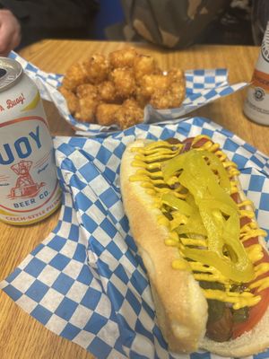 Vegan field roast Chicago dog and toys  at Seaside Slushies & Dogs in Seaside
