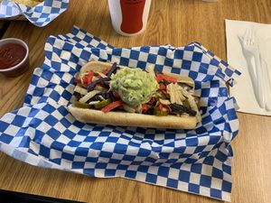 Vegan Nacho Dog minus the Queso  at Seaside Slushies & Dogs in Seaside