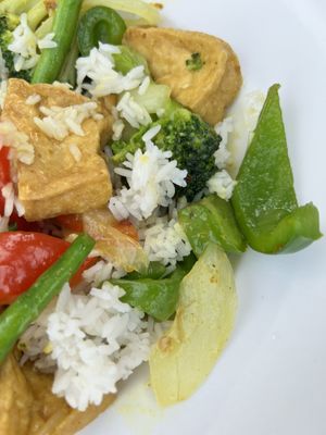 Tofu and veggies yellow curry   at Po's Rice and Spice in East Hampton