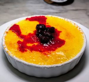 Vegan passion fruit creme brulee at La Ó in San Juan