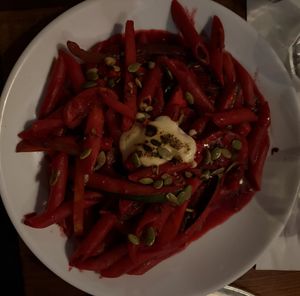 beetroot pasta!  at La Ó in San Juan