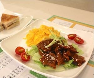 Vegetarian Satay Beef with Fried Egg 沙爹素牛炒滑蛋 at Ben Zhen Vegetarian Cafe 新本真茶餐室 in Hong Kong Island