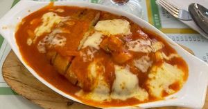 Vegetarian Baked Pork Chop Rice with Tomato 鮮茄焗豬扒飯 at Ben Zhen Vegetarian Cafe 新本真茶餐室 in Hong Kong Island