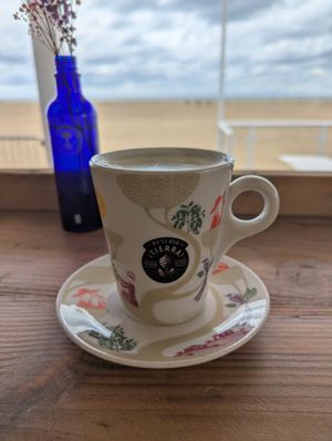 Oat matcha latte at Beach Terrace Tea Room in Great Yarmouth