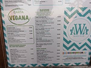 They have a dedicated vegan menu with lots of options! So delicious and right on the beach. It was a great night. at AWA Beach Club in Chipiona
