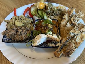 Vegan fish plate   at BABA Handmade Cafe in Leipzig