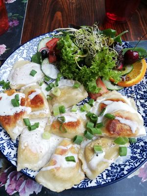 The Pierogi dish, tasty af at BABA Handmade Cafe in Leipzig