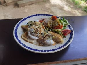 Pierogi mit Salat und Quark für 10,50 Euro at BABA Handmade Cafe in Leipzig
