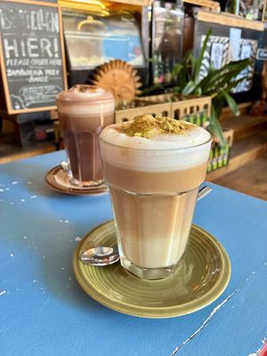 Pistazien Latte & Schoko-Nuss Latte  at BABA Handmade Cafe in Leipzig