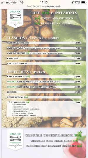 Menu at Organic in Mallorca