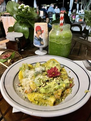 Delicious 🤤 vegetarian avocado 🥑 ravioli  at Organic in Mallorca
