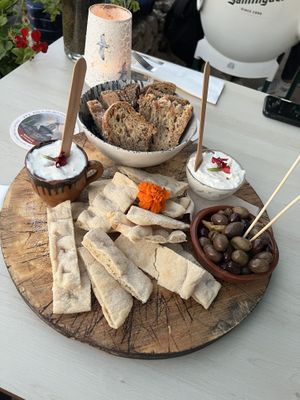 Regular and gf bread with vegan aioli dips.   at Organic in Mallorca