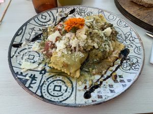 Fantastic ravioli, optionally fully vegan (with vegan cheese)  at Organic in Mallorca