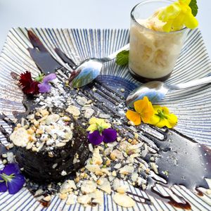 Chocolate volcano with homemade ice cream   at Organic in Mallorca