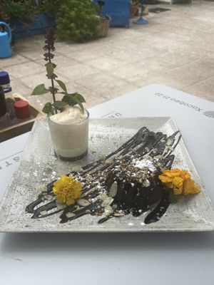 Chocolate vulcano with home made ice cream  at Organic in Mallorca
