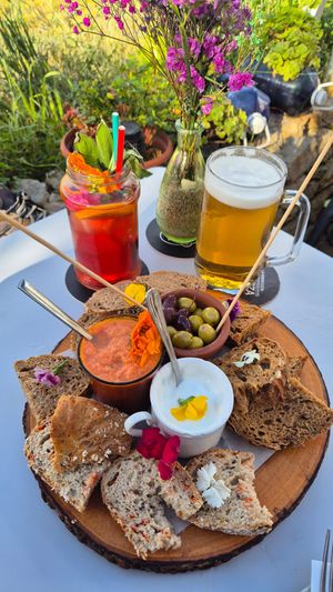 Bread, Alioli, Olives & Gazpacho Starter at Organic in Mallorca