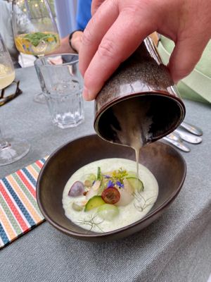 Menu Roof Food zomer 2025 - Hartig: Ajo Blanco - komkommer - meloen  at Yasai Gent  in Ghent