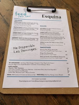 Esquina menu at Esquina in Lanzarote