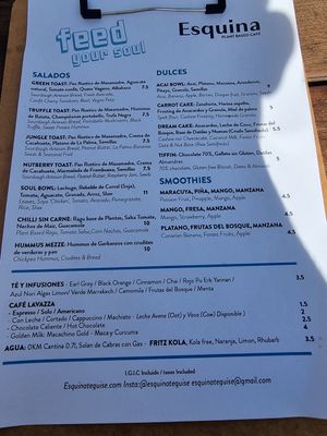 Menu at Esquina in Lanzarote