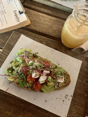 Vegan Avocado bread & Mango smoothie   at Esquina in Lanzarote
