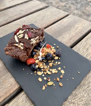 Vegan chocolate cake with biscuits   at Esquina in Lanzarote