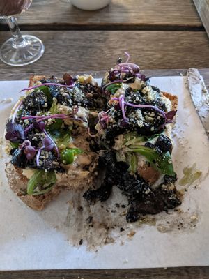 Our mushroom, hummous and cashew cream on sour dough bread at Esquina in Lanzarote