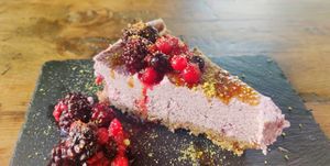 Blueberry cheesecake with seasonal fruits at Esquina in Lanzarote