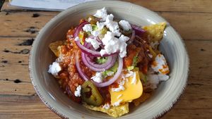 The Chillaquilles very filling, tasted ok at Esquina in Lanzarote