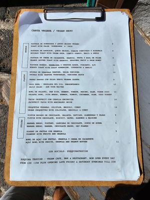 Menu at Esquina in Lanzarote