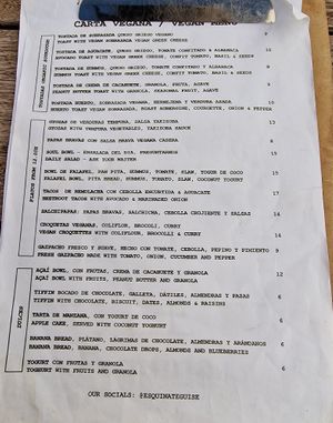Menu as of Sept 2024 at Esquina in Lanzarote