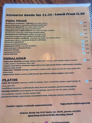 Nov 24 menu at Esquina in Lanzarote