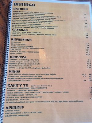 Menu Nov 24 at Esquina in Lanzarote