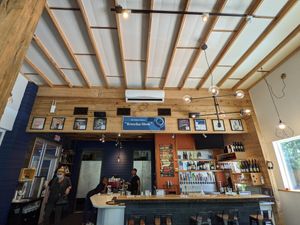 Over the order/pickup counter at Mo' Brunch + Brews in Houston