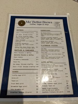 Food menu at Mo' Brunch + Brews in Houston