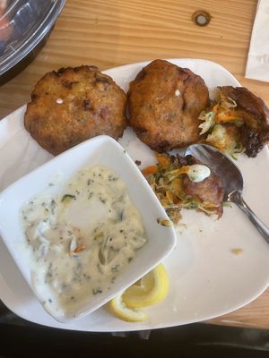 Zucchini fritters! Definitely my fav! at Mo' Brunch + Brews in Houston