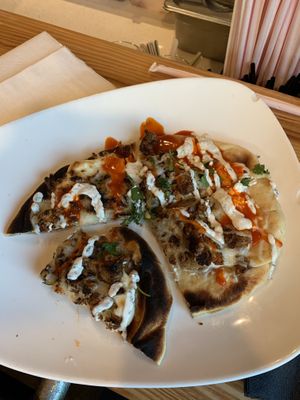 Boss flat bread pizza, perfect for one! at Mo' Brunch + Brews in Houston