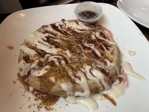 Strawberry cheesecake waffle.  All of these dishes were exceptional and well worth our drive! #Veganuary at Mo' Brunch + Brews in Houston