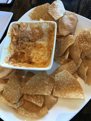 (The remains of) Buffalo dip! Mmm great texture. Chips break easily lol  #Veganuary at Mo' Brunch + Brews in Houston