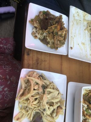 Lump crab alfredo and lump crab gumbo  at Mo' Brunch + Brews in Houston